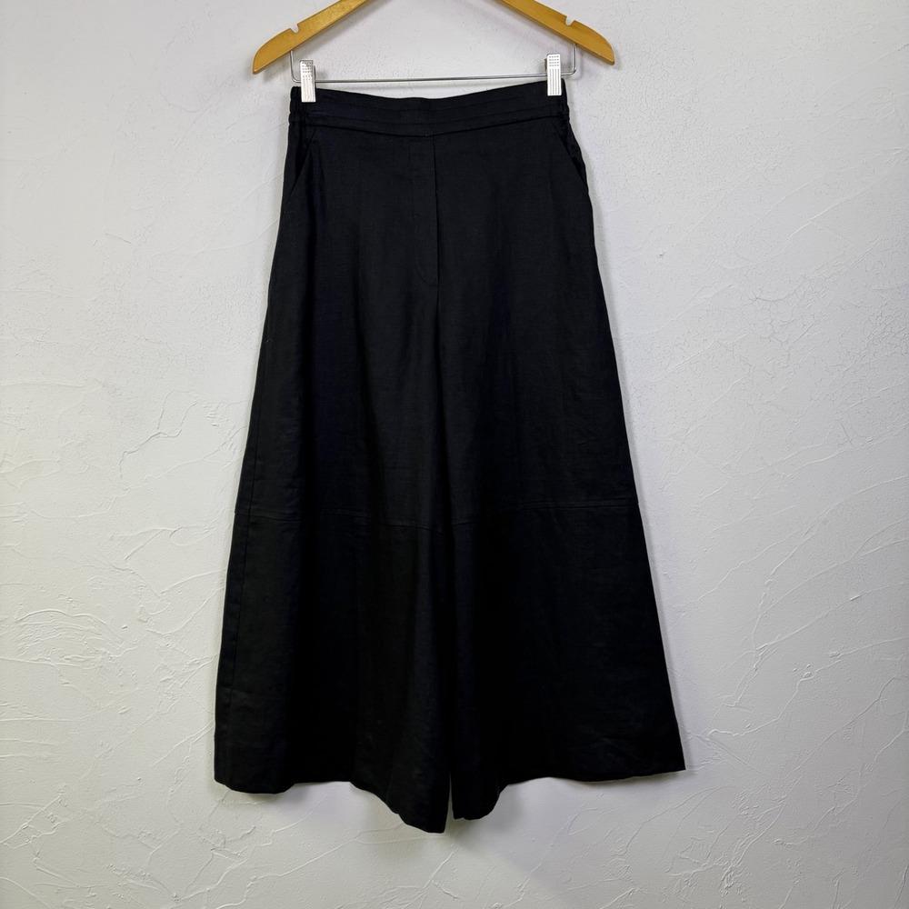 COS Wide Leg Linen Culottes Women Size 4 Black High Rise Elastic Minimalist